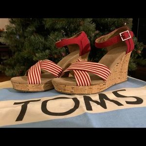 TOMS Woman’s University Red & Tan Strappy Wedge